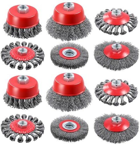 CHUEN 12 stycken trådborstar vinkelslipar, 19,5 x 13,5 x 10,5 cm röda stålborstar sladdlös skruvdragare, grytborste vinkelslip för rengöring och slipning av trådborste