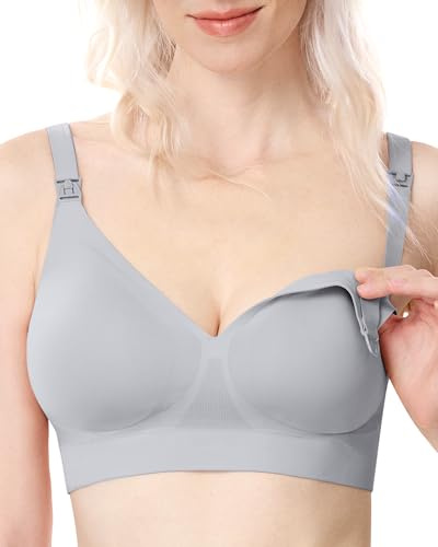 momcozy CoolFit Nursing Bras for Breastfeeding, Ultra Stretch Seamless Jelly Strip Maternity Bra, Cooling Wireless Gray
