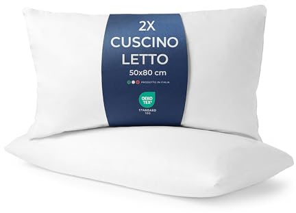 Caleffi - Cuscini Letto per Dormire - Cuscino Letto da 2 Pezzi - Guanciale Comodo e Traspirante - Cuscino per Dormire Made in Italy - Coppia Cuscini Letto 50x80 cm