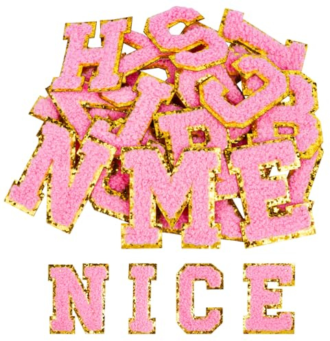 AOOTE Parches Autoadhesivos de Letras de Chenilla,26 Pcs Letras Bordadas con Brillantina A-Z con Borde Dorado Y Pegatinas Bordadas,Parches de Tela con el Alfabeto para Ropa Zapato Sombrero Mochila