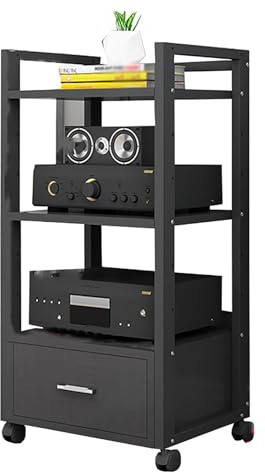 Grande supporto per giradischi con cassetto, torre audio multiuso per giradischi AV media mensola per camera da letto e soggiorno centro di intrattenimento