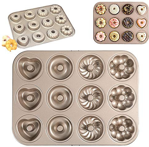 SIPLIV teglia per Ciambelle Antiaderente Stampo per Ciambelle in Acciaio al Carbonio teglia per Ciambelle Stampo per 12 Ciambelle, teglia per Ciambelle a Forma di vortice di Fiori tondi - Tipo 4