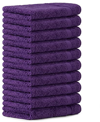 Luckytowel 10er Set Gästehandtücher 30x50 cm 100% Baumwolle, 600g/m² Oeko-Tex Gästetuch-Set 10er Pack Lila