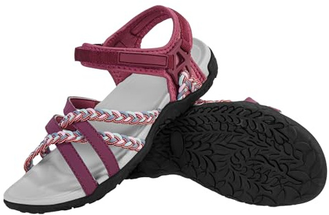 OutPro Sandales de randonnée pour femme avec sangle de soutien de la voûte plantaire - Sandales de sport - Chaussures aquatiques - Vacances à la plage - Pour femme - Marche décontractée, Bordeaux 1