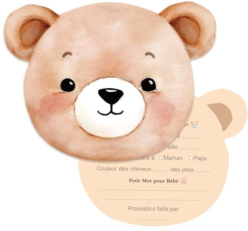 COLOFALLA 20 Cartes Pronostics Baby Shower en Français Ourson Mignon Gender Reveal pour Fête Prénatale Party Révélation du Genre Fille ou Garçon
