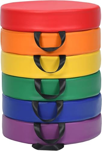 GOPLUS Juego de 6 Cojines para Silla Infantil, Cojín de Suelo con Asa, Cojín de Piel Sintética y Espuma, Fácil de Limpiar y Guardar (Multicolor)