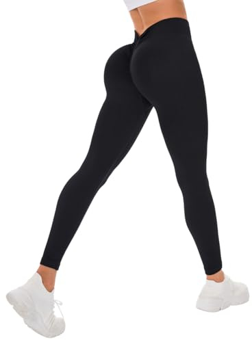 Okdance V-Waist Gym Leggings for Women Black High Waist ‌Sculpting Leggings Tummy Control Bubble Butt Ladies Sports Pants for Yoga Workout (UK, Alpha, M, Regular, Regular, Black)