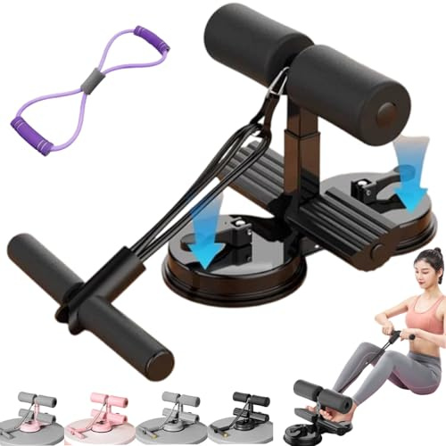 Ab Training Auxiliary Device, Sit Up Bar Floor Exercise Equipment, Sit Up Machine and Ab Machine, Multi-functional Adjustable Ab Core Trainer with Double Suction Cup and Resistance Band (black a#)
