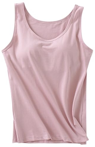 Generisch Débardeur en coton pour femme - Camisole - Avec soutien-gorge intégré - Maillot de corps - Bretelles spaghetti réglables - Larges bretelles - Basique - Tailles XS à 4XL