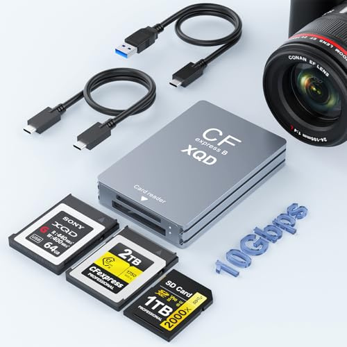 Lector de Tarjetas CFexpress Tipo B/XQD/SD, de Aluminio, Doble Ranura USB 3.2 (Gen 2) 10 Gbps CF Express con Cable USBC a USBC-A/C, Lector de Tarjetas CFexpress Tipo B para Windows/Mac/Android/Linux