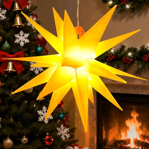 YUYWWAN 3D julstjärna belysning, 30 cm julstjärna LED, vikbar julstjärna belysning, stjärnor med varmt vitt LED-ljus, julstjärnor för fönsterdekoration, fest (gul)