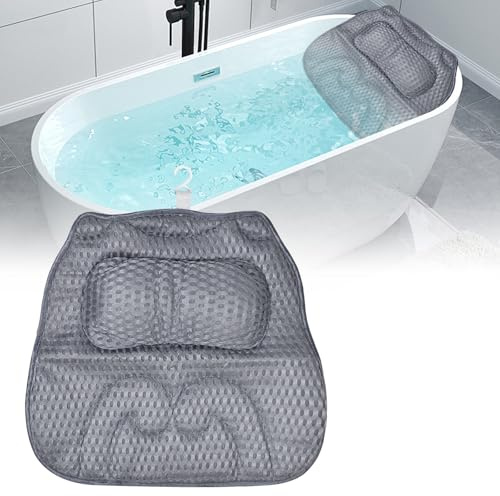Almohada de Baño, Almohada Bañera con Ventosas Antideslizantes, Cojin de Bañera Puede Soportar la Cabeza, el Cuello,la Espalda, para SPA en Casa Bañera de Hidromasaje Gris