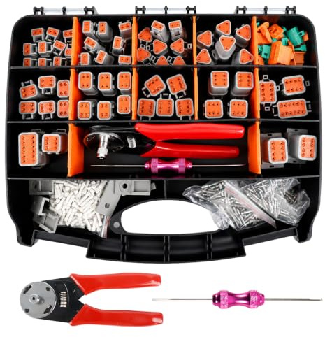 528pcs Deutsch Connectors Kit, Automotive Electrical Connectors with Crimping Tool & Pin Removal Tool, 2 3 4 6 8 12 Pin Connector Set for Car, Truck, RV, Boat, Compatible with DT Series