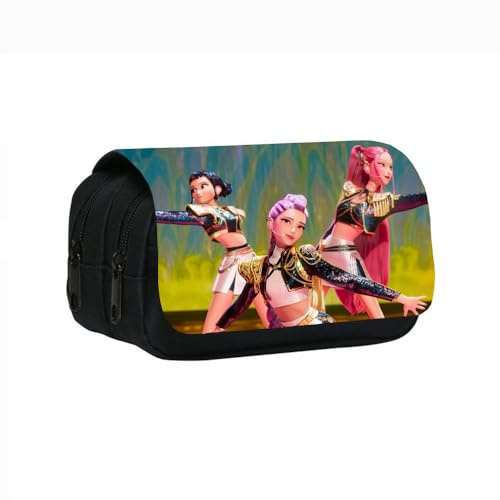 Merch de K-p-o-p De-mo-n Hu-nt-r estuche para niñas y adolescentes, Estuche para lápices de gran capacidad y tres compartimentos, Estudiantes, Escuela, Oficina, Caja de almacenamiento de maquillaje