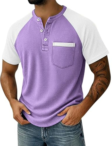 Camisas polo para hombre, punto gofre, cuello en V, con botones, sin arrugas, ajuste elástico, manga corta, bolsillos delanteros, camiseta de golf, camiseta casual de verano, trabajo, playa