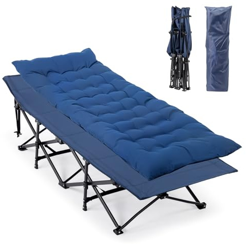 Bonnlo Cama Plegable con colchón – Cama de Camping de 600D Oxford, para Carpa, Plegable para jardín, Camping y Playa, 190×71x36 cm (Azul)