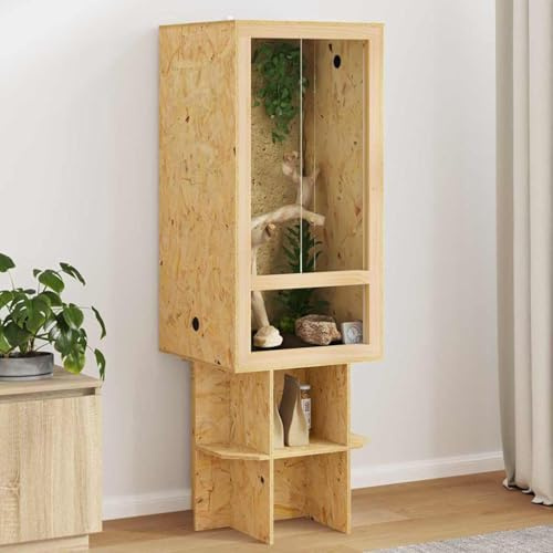 Nqyjm Terrario marrone, 50 x 50 x 150 cm, in legno OSB, per interni/esterni, gabbia per rettili per tartarughe, geco, lucertola, serpenti, ragni, scorpione, scarpione, rana corna senza vetro laterale