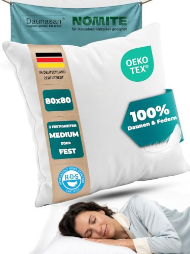 Nachtengel Daunenkissen 80x80 – 3-Kammer, Medium 1300g