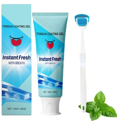Kit De Limpieza De Lengua,Compuesto Por 1 Gel Raspador De Lengua Y 1 Cepillo Lingual,Elimina Eficazmente La Placa Lingual,Combate El Mal Aliento Y Favorece La Salud Bucal