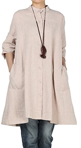 Vogstyle Chemise Robe Femme Blouse Chemisier Femme Longue Caseul Manches Longues Poches Latérales