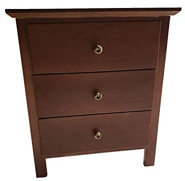 Mesita de Noche de 3 cajones Fabricada en Madera Maciza de Pino Silvestre Acabado Nogal