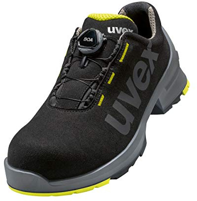 Uvex 1 BOA S2 Chaussures de travail légères et antidérapantes pour homme et femme - Noir - Noir/citron vert, 43 EU