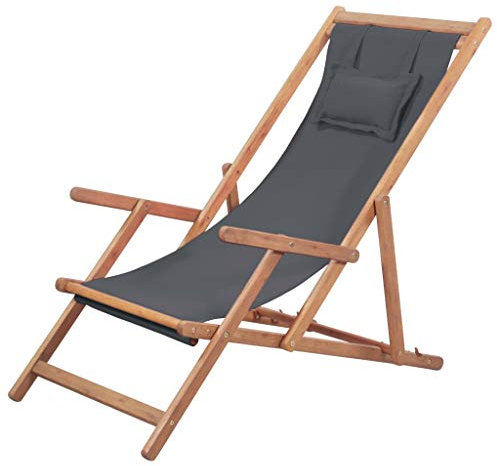 yorten Strandstuhl mit Armlehne, Klappbar Grau aus Holzrahmen und Stoff, Campingstuhl Holz-Liegestuhl Gartenliege 3 Positionen Einstellbar