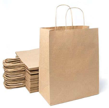 Extiff – Juego de 50 bolsas, de papel kraft, con asas, para la compra, embalaje de regalo, marrones