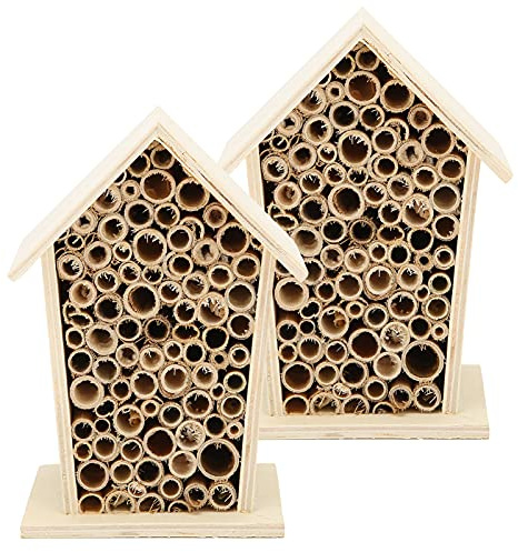 2 Pcs Bee House, Wooden Beehive Box Hanging Bee Hotel Shelter for Outdoor Garden Pollinator Bees Garden Decoration