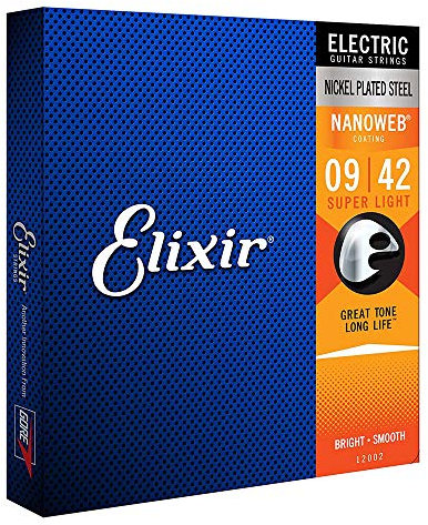 skrskr Elixir 12002 Nanoweb Saiten für E-Gitarre Stahl vernickelt Super Light 09-42 6 Saiten