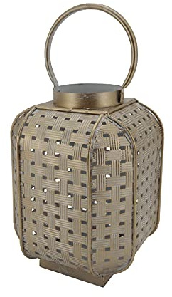 Rebecca Mobili Bougeoir de Table, Lanterne Dorée Décorative, Métal, Style Ethnique, pour Salon et Balcon - Dimensions : 22 × 16 × 16 cm (H x L x P) - Art. RE6653