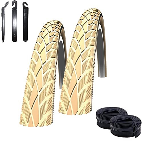 2 x Schwalbe Road Cruiser Creme Reflex Fahrradreifen Decke 42-622 (28 x 1.60) + 2 Schwalbe AV17 Schläuche inkl. 3 Reifenheber