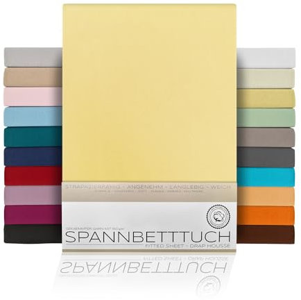 BEAUTEX Spannbetttuch Bettlaken aus Baumwolle, Premium Jersey Stoff 160g/m², Größe und Farbe wählbar (Standard - 140x200x30 cm, Gelb)