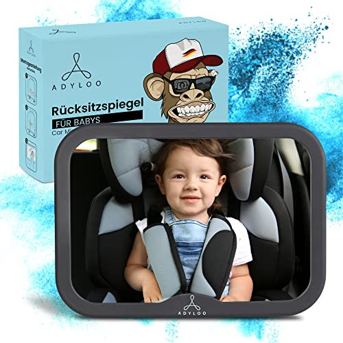 Adyloo 360° Baby Autospiegel - 100% Bruchsicherer Rücksitzspiegel mit Kugelgelenk - Universelle Babyausstattung für Auto-Kindersitze - 24,5 x 17,5 cm