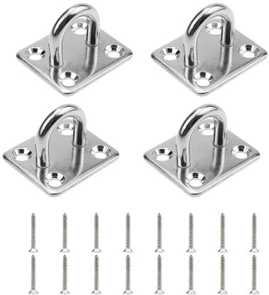 Eye Plate 4Pcs M5 Pad Eye Plate 304 Stainless Steel Oblong Pad Eye Plate with 16Pcs Screws, Metal Staple Ring Hook with 4 Holes for Fix and Install