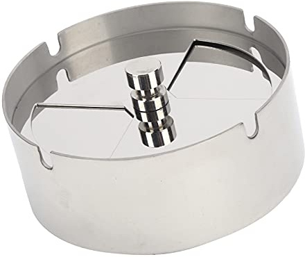 Stainless Steel Ashtray with Lid, Windproof Automatically Extinguished Tray, Gifts Home Decorations, Stainless Steel Silver Medium Tabletop Smoking Tray