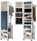 Hzuaneri 8 LEDs Mirror Jewelry Cabinet Armoire, Jewelry Organizer with Garment Rack, Lockable Full-length Mirror with 4 Wheels, Storage Shelves with Hooks, 5-in-1, White and Black JC17003B