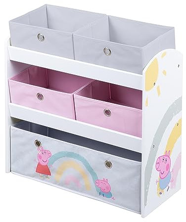 roba Spielregal aus Holz Peppa Pig - Spielzeugregal mit 5 Boxen - Montessori Aufbewahrungsregal für Jungen & Mädchen - Weiß…