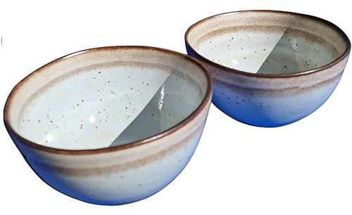 PintoCer Lot de 2 bols à céréales en céramique en grès, bol à desserre, bol à soupe, couleur : bleu marron