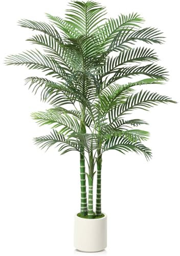 Fopamtri Künstliche Palme 210 cm Kunstpflanze Groß Areca Palme im Weiß Topf, Künstliche Pflanzen Kunstpalme für Haus Wohnzimmer Schlafzimmer Büro Balkon Garten Decor
