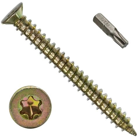 MultiScrew Concrete Screws 7.5 x 50mm (Pack of 20) Torx Drive Flat Countersunk Head Yellow Zinc Use Without Plug For Brick Hollow Block Natural Stone Window Frame Door and General Joinery