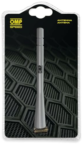 OMP Speed Antenne de Voiture Universelle en Aluminium avec Logo Type avec vis adaptateurs Couleur Grise