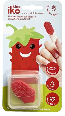 iKo Kids Finger Toothbrush + Clear Case, Strawberry | Soft Touch, No Toothpaste or Water Needed, 100% Recyclable Child/Kids Home Dental Care, Mini Travel Oral Health Holiday