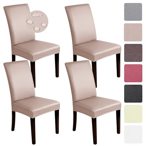 Alishomtll Juego de 4 fundas para sillas elásticas de poliuretano, impermeables, universales, lavables, para sala de comedor, cocina, restaurante, hotel, bodas (color caqui, 4 piezas)