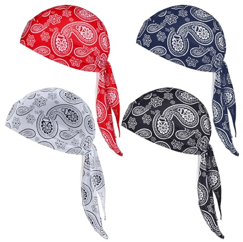 Cobee 4 Pcs Cooling Helmet Liner Bandana, Skull Hat Bandana, Cooling Sweat Wicking Breathable Bicycle Helmet Liner, Multiple Colors Beanie Pirate Hat Men