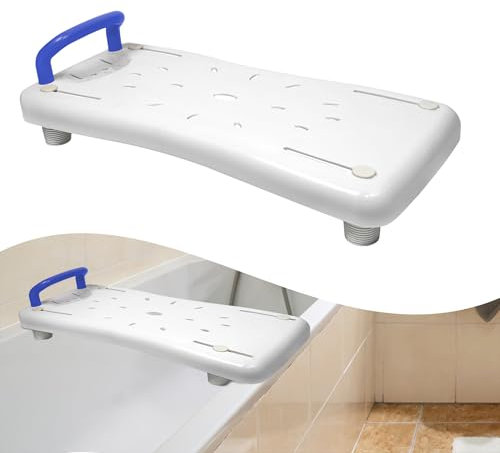YRHome Chaise de baignoire 70 x 31 cm Planche de baignoire pour personnes âgées adultes réglable pour baignoire, planche de douche, siège jusqu'à 150 kg avec poignée bleue