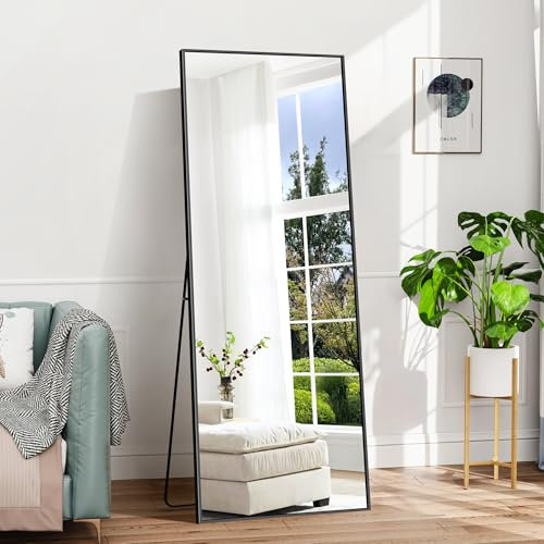 BONEWEI Ganzkörperspiegel 165 x 60 cm, rechteckiger Standspiegel mit schwarzem Aluminiumrahmen, Groß Wandspiegel Bodenspiegel für Schlafzimmer, Eingangsbereich, Flur, Heimdekorationn