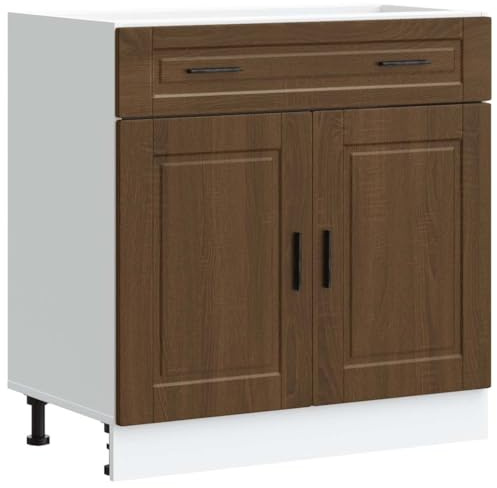 vidaXL Kitchen Base Cabinet - Porto Brown Oak Engineered Wood 80x46x81.5 cm - Ample Storage with Adjustable Feet