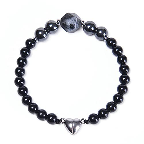 Steinperlenarmband, 6 mm Steinherz-Magnetarmband, Kettenarmbänder für Männer, 21,5 cm