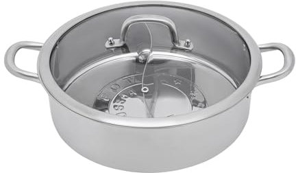 Olla para fondue de acero inoxidable con divisor y tapa, olla shabu olla de inducción, olla de inducción para cocina de gas (32 cm)